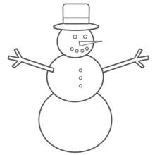 Dibujo de Muñeco de nieve de tres bolas con brazos de ramas para colorear