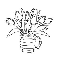 Dibujo de Ramo de tulipanes en una jarra rayada para colorear