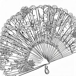 Dibujo de Abanico decorado con motivos florales para colorear Dibujo de Abanico decorado con motivos florales para colorear