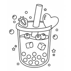 Dibujo de Bubble tea con fresa y etiqueta de corazón para colorear Dibujo de Bubble tea con fresa y etiqueta de corazón para colorear