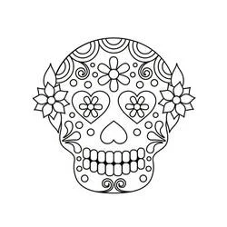 Dibujo de Calavera mexicana con motivos florales para colorear