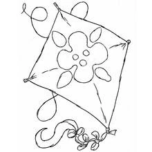 Dibujo de Cometa decorada con una flor y cintas para colorear Dibujo de Cometa decorada con una flor y cintas para colorear