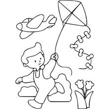 Dibujo de Cometa sujetada por un niño que corre para colorear Dibujo de Cometa sujetada por un niño que corre para colorear