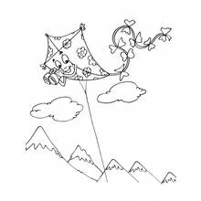 Dibujo de Cometa sonriente volando sobre montañas para colorear Dibujo de Cometa sonriente volando sobre montañas para colorear