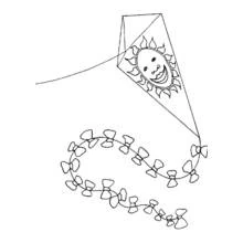 Dibujo de Cometa decorada con un sol sonriente para colorear Dibujo de Cometa decorada con un sol sonriente para colorear