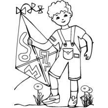 Dibujo de Niño sosteniendo una cometa para colorear Dibujo de Niño sosteniendo una cometa para colorear