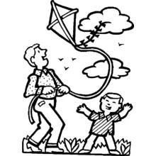 Dibujo de Papá vuela una cometa con su hijo para colorear Dibujo de Papá vuela una cometa con su hijo para colorear