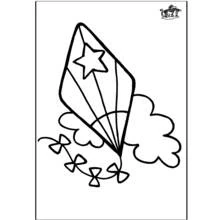 Dibujo de Cometa con estrella y lazos en el cielo para colorear Dibujo de Cometa con estrella y lazos en el cielo para colorear