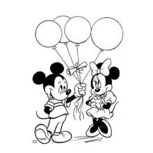 Dibujo de Mickey Mouse regalando globos a Minnie para colorear Dibujo de Mickey Mouse regalando globos a Minnie para colorear