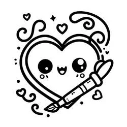 Dibujo de Corazón kawaii sosteniendo un pincel para colorear