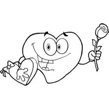 Dibujo de Emoji corazón sosteniendo una rosa y una caja de bombones para colorear