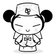 Dibujo de Pucca con traje tradicional y sombrero para colorear
