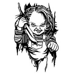 Dibujo de Chucky saliendo de un fondo rasgado con un cuchillo para colorear