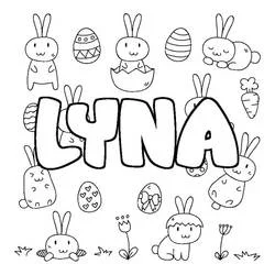 Dibujo de Lyna rodeada de conejitos y huevos de Pascua para colorear