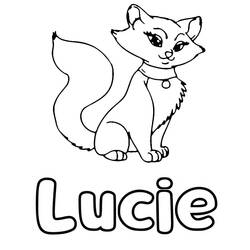 Dibujo de Lucie sentada con collar y campanita para colorear