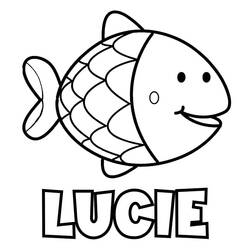 Dibujo de Nombre de Pila Lucie con un pez sonriente para colorear