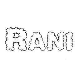 Dibujo de Nombre de Pila Rani en letras nubladas para colorear
