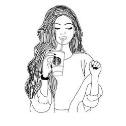 Dibujo de Chica bebiendo un vaso de Starbucks para colorear