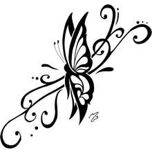 Dibujo de Mariposa tribal con volutas decorativas para colorear