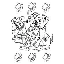 Dibujo de 101 Dálmatas cachorros jugando con pintura para colorear