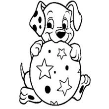 Dibujo de Cachorro dálmata sosteniendo un huevo con estrellas para colorear