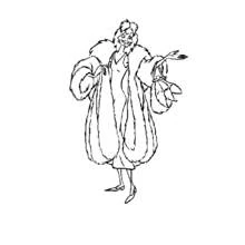Dibujo de Cruella de Vil posando con su abrigo de piel para colorear
