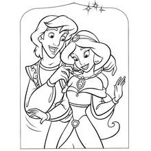 Dibujo de Aladino y Jasmín sonriendo juntos para colorear