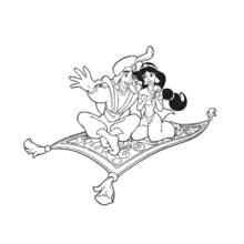 Dibujo de Aladino y Jasmine sobre la alfombra mágica para colorear