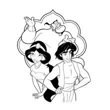 Dibujo de Aladino, Jasmine y el Genio para colorear