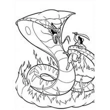 Dibujo de Aladino luchando contra Jafar convertido en cobra gigante para colorear