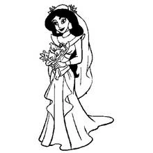 Dibujo de Jasmín vestida de novia con flores para colorear