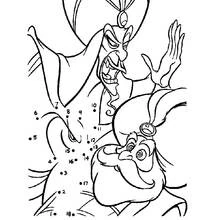 Dibujo de Jafar lanzando un hechizo junto a un genio para unir puntos para colorear