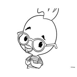 Dibujo de Chicken Little sonriente con sus grandes gafas para colorear