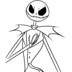 Dibujo de Jack Skellington con capa de alas de murciélago para colorear Dibujo de Jack Skellington con capa de alas de murciélago para colorear