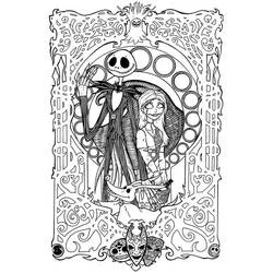Dibujo de Jack Skellington y Sally en un marco ornamentado para colorear Dibujo de Jack Skellington y Sally en un marco ornamentado para colorear