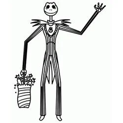 Dibujo de Jack Skellington saludando con un ramo para colorear Dibujo de Jack Skellington saludando con un ramo para colorear
