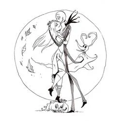 Dibujo de Jack Skellington bailando con Sally para colorear Dibujo de Jack Skellington bailando con Sally para colorear