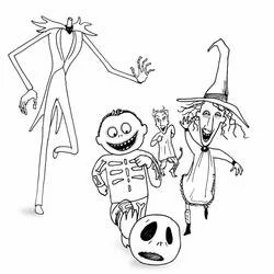 Dibujo de Jack Skellington con niños de Halloween jugando para colorear Dibujo de Jack Skellington con niños de Halloween jugando para colorear