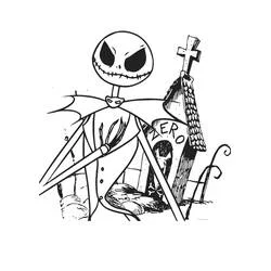 Dibujo de Jack Skellington cerca de la tumba de Zero para colorear Dibujo de Jack Skellington cerca de la tumba de Zero para colorear