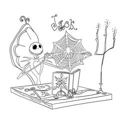 Dibujo de Jack Skellington sosteniendo una telaraña para colorear Dibujo de Jack Skellington sosteniendo una telaraña para colorear