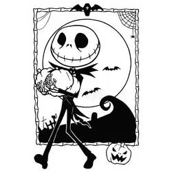 Dibujo de Jack Skellington sosteniendo una calabaza bajo la luna para colorear Dibujo de Jack Skellington sosteniendo una calabaza bajo la luna para colorear