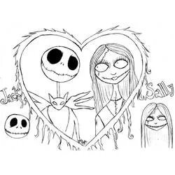 Dibujo de Jack Skellington y Sally dentro de un corazón para colorear Dibujo de Jack Skellington y Sally dentro de un corazón para colorear
