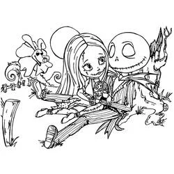 Dibujo de Jack Skellington y Sally en el cementerio para colorear Dibujo de Jack Skellington y Sally en el cementerio para colorear