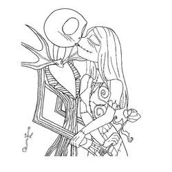 Dibujo de Jack Skellington besando a Sally para colorear Dibujo de Jack Skellington besando a Sally para colorear