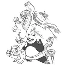 Dibujo de Kung Fu Panda y los Cinco Furiosos en acción para colorear Dibujo de Kung Fu Panda y los Cinco Furiosos en acción para colorear