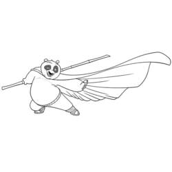 Dibujo de Kung Fu Panda en posición de combate con capa para colorear Dibujo de Kung Fu Panda en posición de combate con capa para colorear