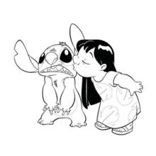 Dibujo de Lilo dando un beso a Stitch para colorear