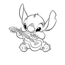 Dibujo de Stitch tocando la guitarra para colorear