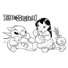 Dibujo de Lilo y Stitch tomando el té para colorear