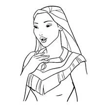 Dibujo de Pocahontas hablando con la mano cerca del collar para colorear Dibujo de Pocahontas hablando con la mano cerca del collar para colorear